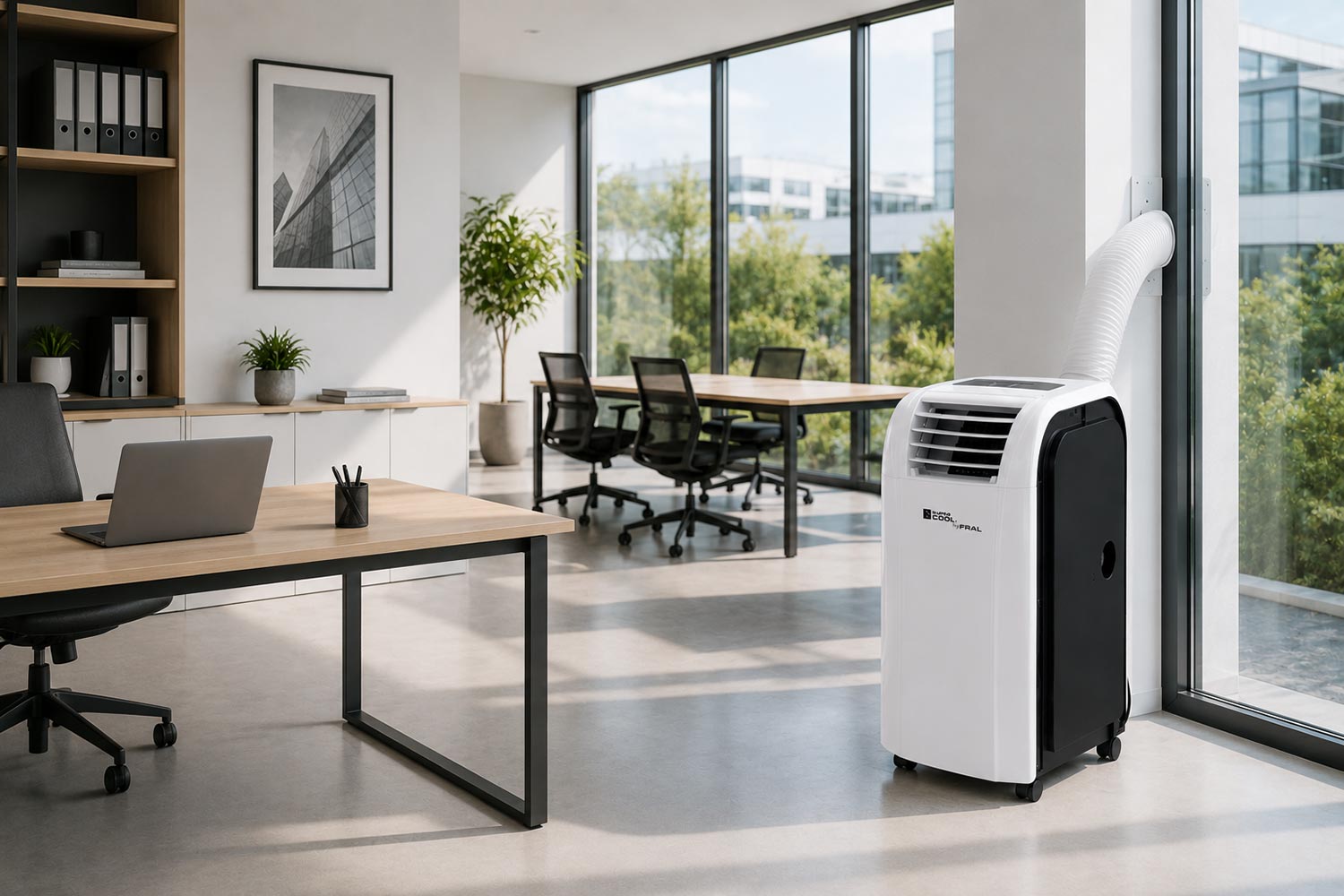 Portable air conditioner providing cooling in a Tenerife office
